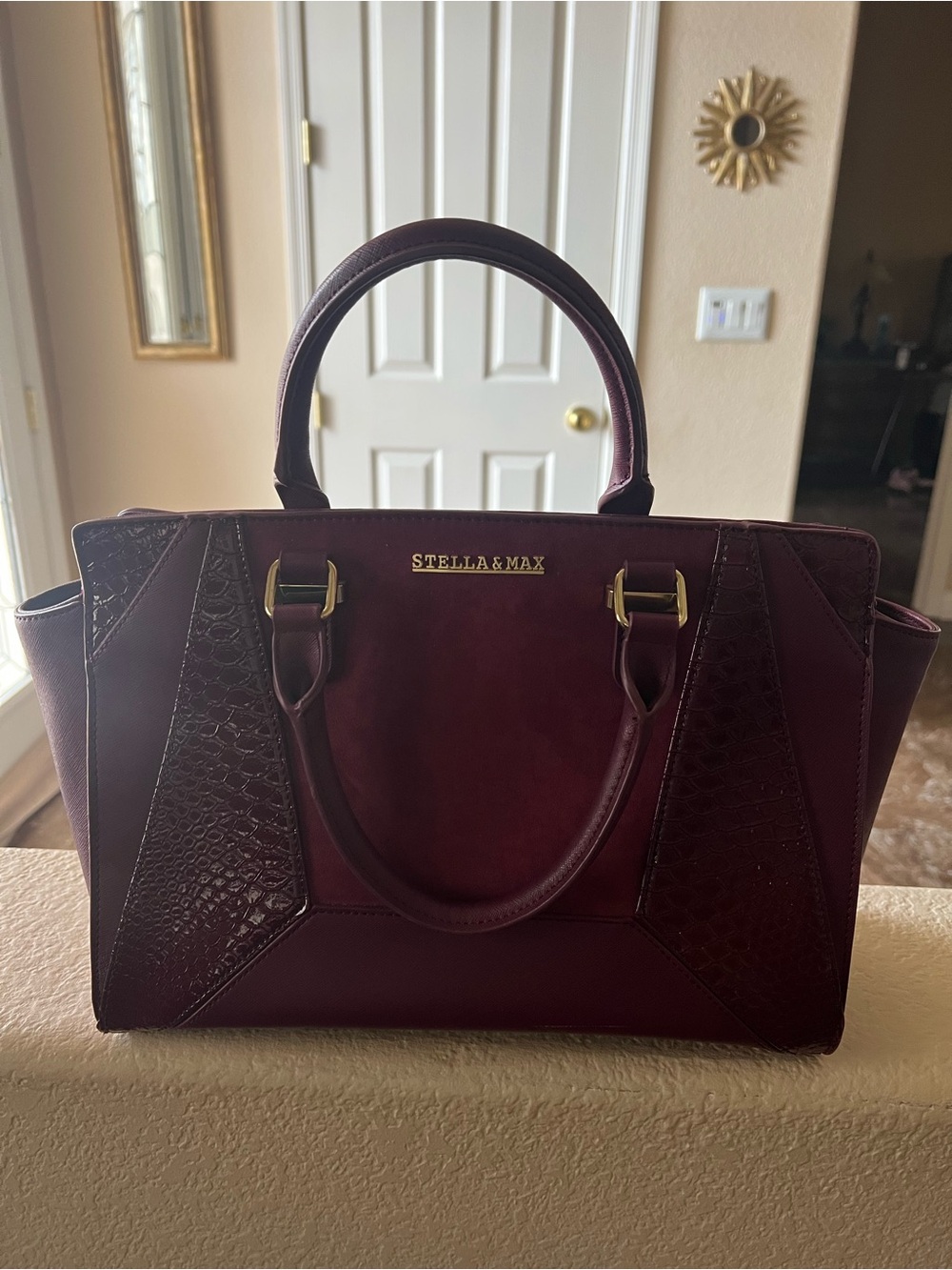 Stella & Max Wine Red Textured Panel Satchel